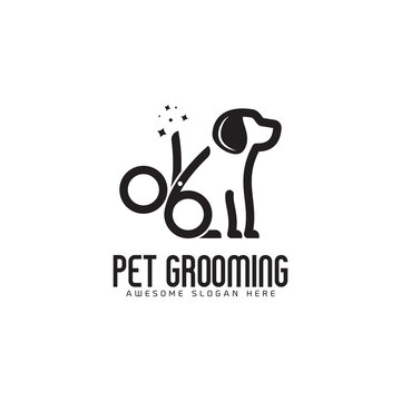 creative simple scissor with dog logo design, pet grooming logo concept in linear style modern vector template icon