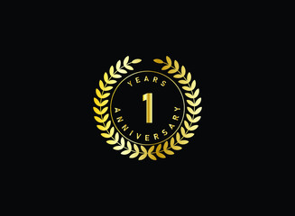 1th anniversary celebration with gold glitter color and white background. Vector design for celebrations, invitation cards and greeting cards.