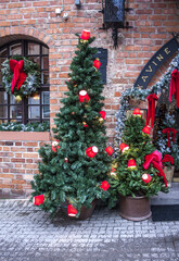 Fototapeta na wymiar Christmas decoration in Old Town in Vilnius, Lithuania