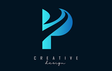 Letter P logo with negative space design and creative wave cuts. Letter with geometric design. Vector Illustration with letter and swoosh.