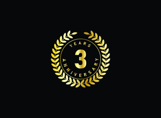 3th anniversary celebration with gold glitter color and white background. Vector design for celebrations, invitation cards and greeting cards.