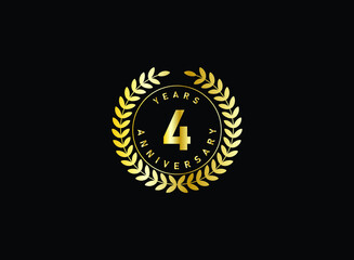 4th anniversary celebration with gold glitter color and white background. Vector design for celebrations, invitation cards and greeting cards.