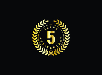 5th anniversary celebration with gold glitter color and white background. Vector design for celebrations, invitation cards and greeting cards.