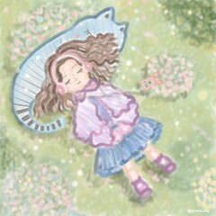 A little girl & flower field