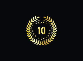 10th anniversary celebration with gold glitter color and white background. Vector design for celebrations, invitation cards and greeting cards.