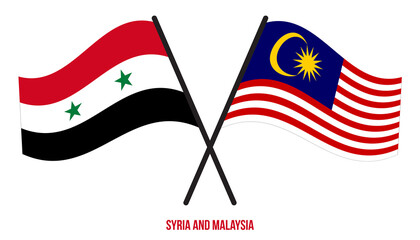 Syria and Malaysia Flags Crossed And Waving Flat Style. Official Proportion. Correct Colors.