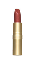 Open red lipstick golden tube isolated