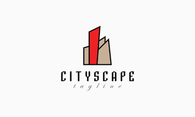 Unusual cityscape logo design template. Design for building, architecture, real estate, residence, construction, structure, planning and skyscrapers.