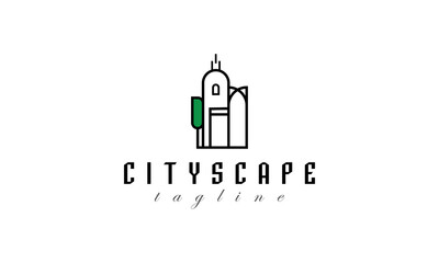 Modern cityscape logo design concept. Abstract building composition emblem.