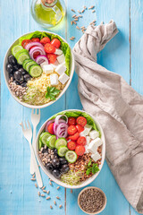 Fit Greek salad with groats, feta cheese and vegetables.