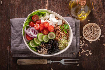 Healthy Greek salad in alternative version for people on diet.