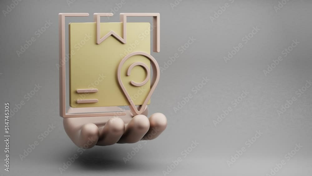 Poster beautiful abstract illustrations golden hand holding delivery box tracking location symbol icon on a