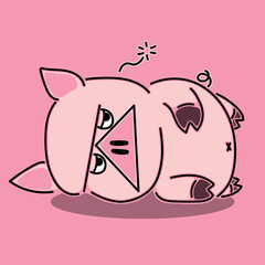 Vector illustration of a pink pig lying down with a sleepy expression