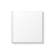 Blank white square book, notebook or magazine top view mockup template. Isolated on white background with shadow. Ready to use for your design or business. Realistic vector illustration.