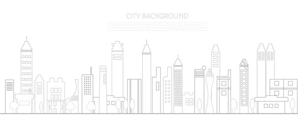 Cityscape line or urban panorama back and white background. Outline city vector illustration concept. - obrazy, fototapety, plakaty