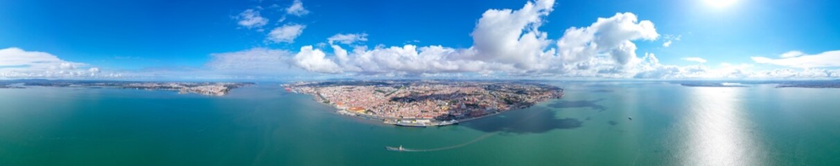 Naklejka na ściany i meble Lisbon beautiful panorama. Lisbon aerial skyline panorama european city.