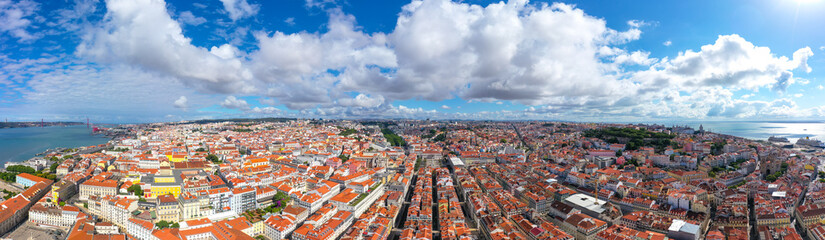 Fototapeta na wymiar Lisbon beautiful panorama. Lisbon aerial skyline panorama european city. 