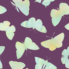 Butterflies seamless pattern. Multicolored watercolor butterflies for design, scrapbooking, wrapping paper, wallpapers, textiles.