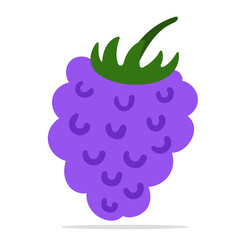 Blackberry with leaves vector icon. Clipart icon of blackberry. Cartoon blackberry. Hand drawn illustration
