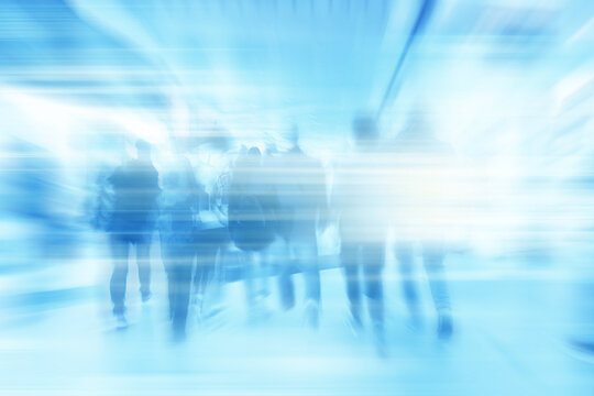 blurry abstract business background blue movement people concept inside