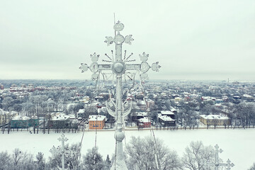 Vologda cathedral winter landscape aerial view from drone