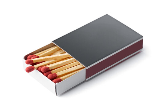Burnt matches isolated on white. Box of matches. Different stages of match burning Burnt matches. 