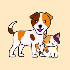 Fototapeta na wymiar Cute dog and cat cartoon pet animal icon, character vector illustration. Isolated on white background.