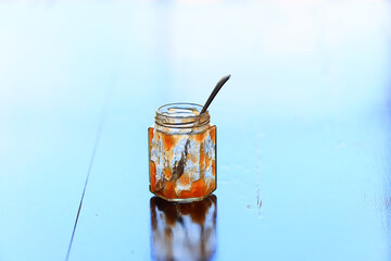 empty jar apricot jam peaches open sweet breakfast
