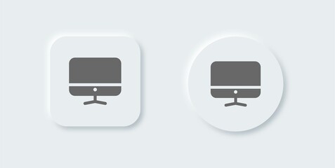 Computer solid icon in neomorphic design style. Desktop monitor signs vector illustration.
