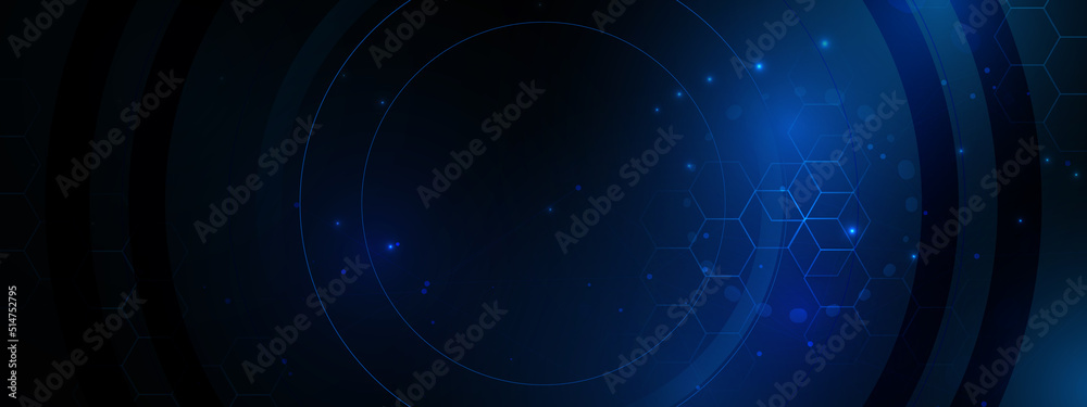 Poster abstract blue geometric hexagon with futuristic technology digital hi tech concept background. vecto