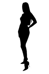 silhouette of a slender girl in a long dress with heels