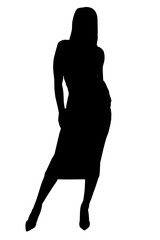 silhouette of a slender girl in a long dress with heels