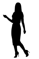 silhouette of a slender girl in a long dress with heels