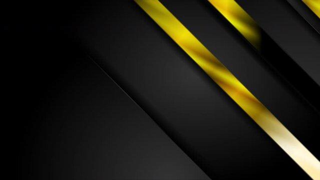 Black abstract corporate background with glossy golden stripes. Seamless looping geometry motion design. Video animation Ultra HD 4K 3840x2160