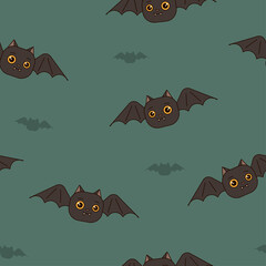 Seamless pattern with cute bat. For your Halloween design. Symbols of a happy Halloween holiday. Vector illustration