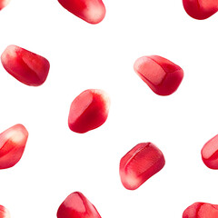 Pomegranate seeds isolated on white background, SEAMLESS, PATTERN