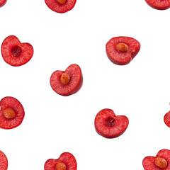 Cherry slice isolated on white background, SEAMLESS, PATTERN