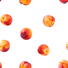 Nectarine or peach isolated on white background, SEAMLESS, PATTERN