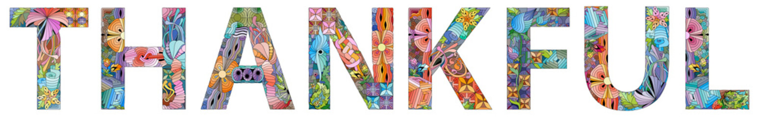 Word THANKFUL. Vector zentangle object for decoration