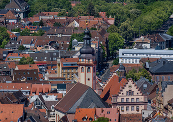 Fototapeta na wymiar View of Durlach‘s town hall and town church from above. Karlsruhe, Baden-Wuerttemberg, Germany, Europe