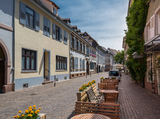 Old street in Durlach with beautiful old houses. Karlsruhe, Baden-Wuerttemberg, Germany, Europe