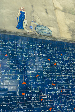 Tourist spot of the I love you wall in Paris, France