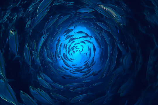 flock of many fish underwater abstract background