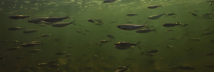 flock of small fish underwater, freshwater bleak fish anchovy seascape