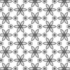 Geometric floral background. Black and white flower coloring book.
