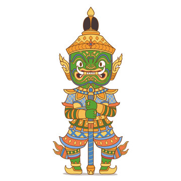 Cartoon illustration of Thao Wessuwan. God of wealth in Thailand.