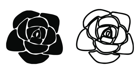Rose icons in a flat style. Abstract linear and black rose collection. Vector rose logo design