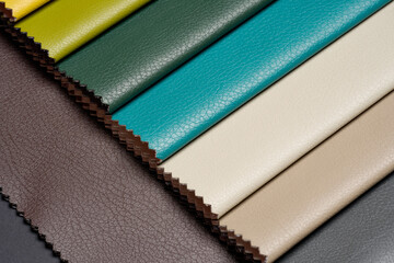 Fabric texture close up. Fabric swatches in different colors are stacked for selection. Catalog and palette tone of Interior fabric for furniture, closeup. 