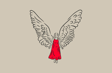 Red Dress Angel Simple Handdrawn Illustration Vector