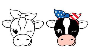 Draw cow mom for 4th of July Printable shirt cutting flie